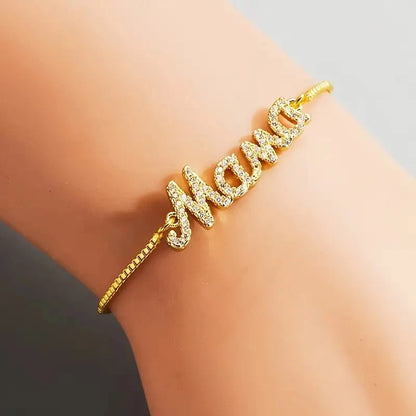 Luckacco Exquisite Mama Letter Bracelet For Women Sparkling Crystal Zircon Adjustable Chain Bangle Mother's Day Mom Birthday Jewelry Gift