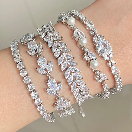 Luckacco Uilz New Classic Cubic Zirconia Water Drop Bracelet Bangle for Women Tennis Chain Wedding Dinner Party Birthday Wedding Jewelry