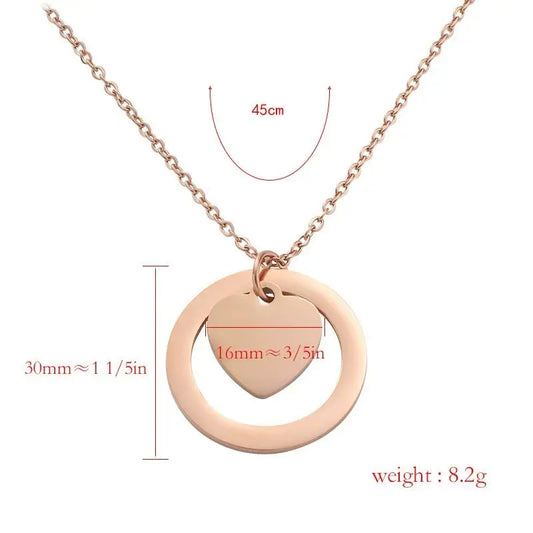 Luckacco Stainless steel exquisite, simple and fashionable necklace with circular ring and heart-shaped pendant