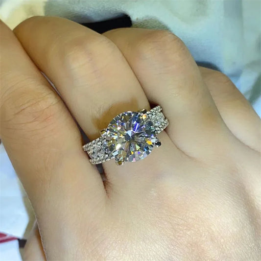 Luckacco Claw Set Real 5Ct D Color Moissanite Diamond Ring 925 Sterling Silver Party Wedding Band Rings for Women Engagement Jewelry