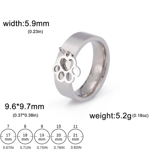 Luckacco Unift Women Stainless Steel Charms Rings Flower Leaf Spider Paw Pendant Finger Ring Fashion Minimalist Couple Jewelry