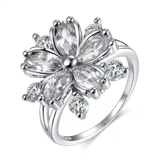 Luckacco Flower Collection ! Exquisite Colorful Cubic Zircon Flower Engagement Ring For Women Party Jewelry Hand Accessories Size 6-10
