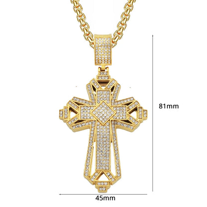 Luckacco Religious Iced Out Zircon Jesus Cross Pendant Male Gold Color Stainless Steel Christian Big Necklace for Men Jewelry Gift 2025