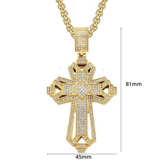 Luckacco Religious Iced Out Zircon Jesus Cross Pendant Male Gold Color Stainless Steel Christian Big Necklace for Men Jewelry Gift 2025