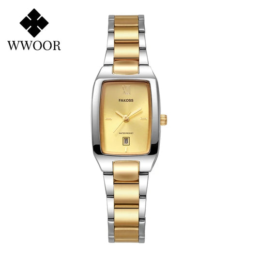 Luckacco WWOOR Elegant Women's Watch Fashion Stainless Steel Waterproof Ladies Quartz Wristwatch Luxury Bracelet Watches Date Reloj mujer