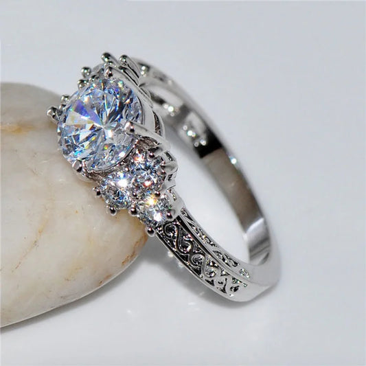 Luckacco Exquisite Fashion Silver Color Engagement Rings for Women Fashion White Zircon Stones Ring Anniversary Bridal Wedding Jewelry