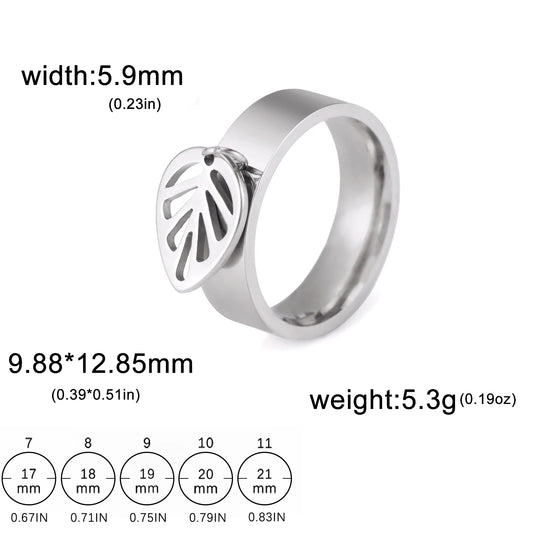 Luckacco Unift Women Stainless Steel Charms Rings Flower Leaf Spider Paw Pendant Finger Ring Fashion Minimalist Couple Jewelry