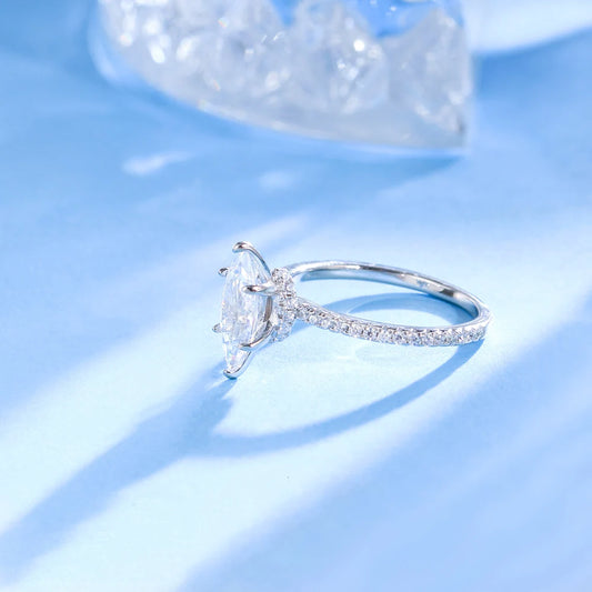 Luckacco QooLady Fashion 925 Sterling Silver Marquise Cut Cubic Zircon Dazzling Wedding Engagement Rings for Women Fine Jewelry SE012
