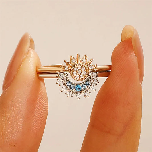 Luckacco Sun and Moon Adjustable Couple Open Ring New Style Stackable Jewelry Gift Fashion Accessories