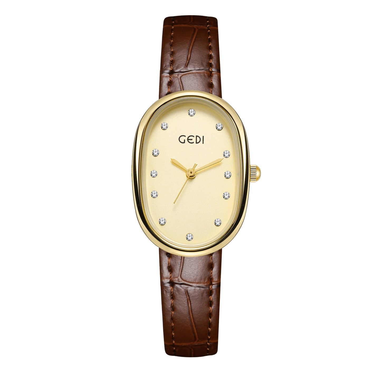 luckacco light luxury mother-of-pearl women's watch niche oval waterproof watch ladies litchi pattern leather belt quartz watch