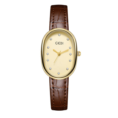 Luckacco Light luxury mother-of-pearl women's watch niche oval waterproof watch ladies litchi pattern leather belt quartz watch