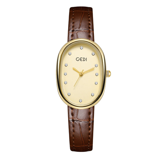Luckacco Light luxury mother-of-pearl women's watch niche oval waterproof watch ladies litchi pattern leather belt quartz watch