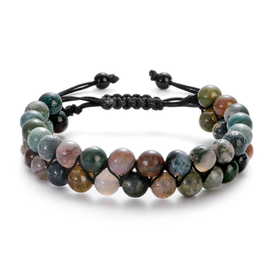 Luckacco Fashion Men Tiger Eye Natutal Stone Beaded Braided Bracelet Bangles Handmade Double Layer Lapis Lazuli Bracelets Hommes
