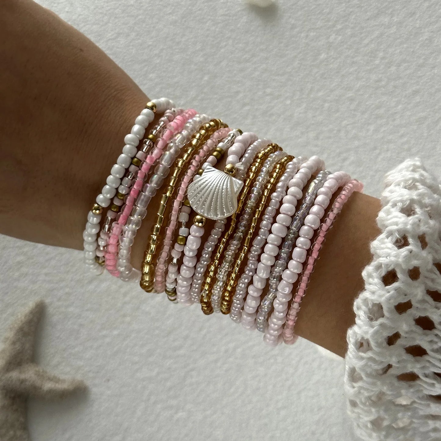 luckacco bohemian imitation shell beads bracelet for women sea star turtle woven rope bracelet handmade friendship beach holiday  jewelry