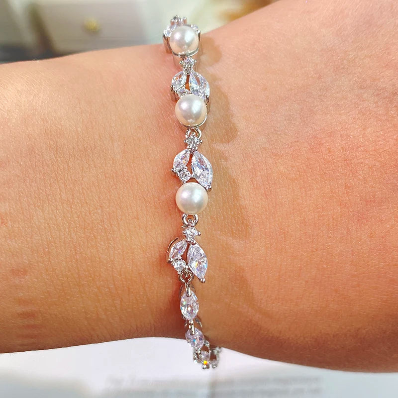 luckacco uilz new classic cubic zirconia water drop bracelet bangle for women tennis chain wedding dinner party birthday wedding jewelry
