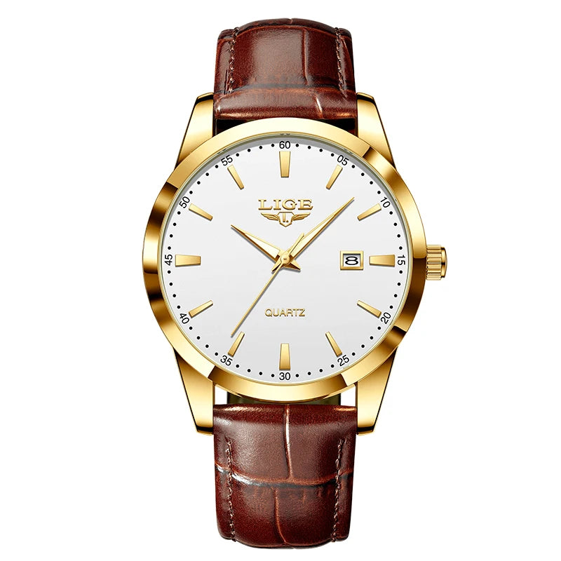 luckacco lige military watch for men fashion business watch men casual leather sport waterproof men's quartz wristwatches reloj hombre
