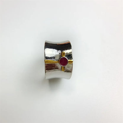 Luckacco Elegant Woman Red Stone Cross Ring Fashion Silver Color Religious Belief Statement Ring Punk Red Beads Crystal Rings for Women