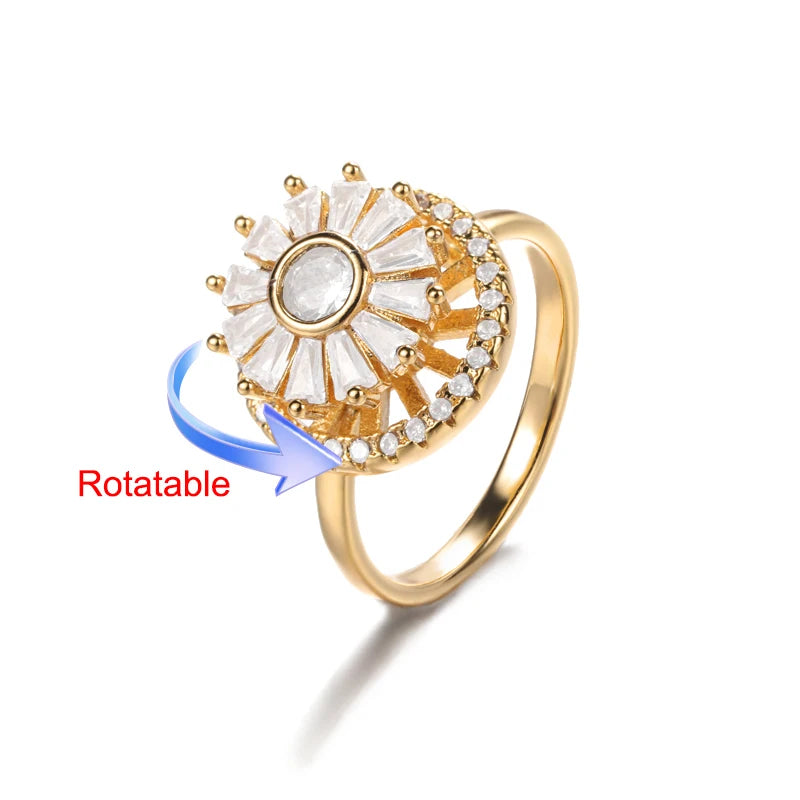 luckacco four clover rotating anxiety rings for women gold color adjustable stainless steel wedding ring aesthetic jewelry gift anillos