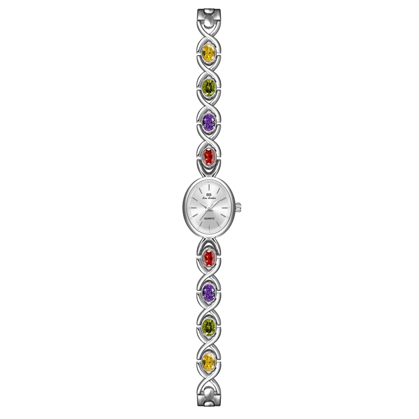 luckacco blue jewel oval bracelet watch luxury crystal quartz watches for woman vintage gold silver jade wristwatch gifts for women