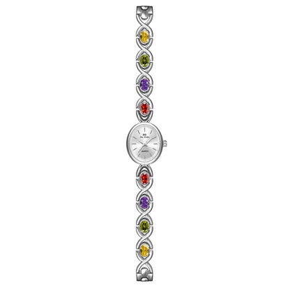 Luckacco Blue Jewel Oval Bracelet Watch Luxury Crystal Quartz Watches For Woman Vintage Gold Silver Jade Wristwatch Gifts For Women