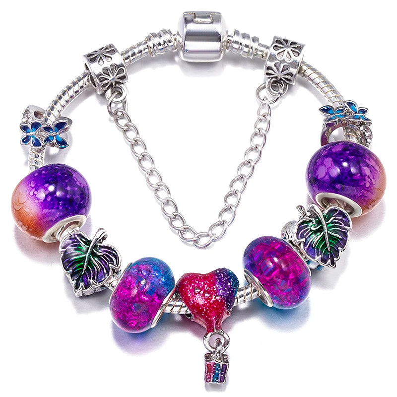 luckacco baopon spring styles butterfly pansy beads charm bracelets diy fine bracelets for women men fiancee bijoux pulseras jewelry gift