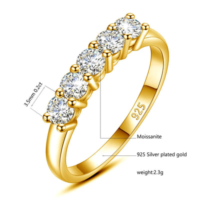 Luckacco Certified Natural Original Champagne Yellow Moissanite Ring 1.0CT 5 Stone Wedding Band For Woman Engagement Jewelry Gift Female