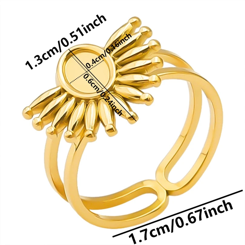luckacco oval square leaf heart sun base open adjustable ring diy rhinestone oil drop stainless steel rings for women men jewelry bagues