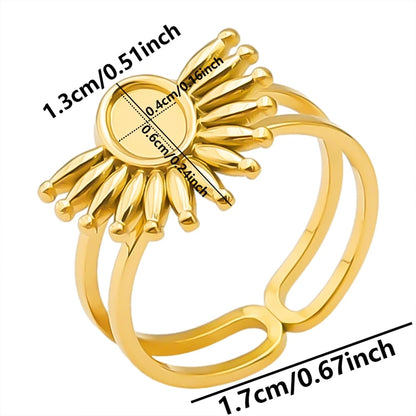 Luckacco Oval Square Leaf Heart Sun Base Open Adjustable Ring DIY Rhinestone Oil Drop Stainless Steel Rings For Women Men Jewelry Bagues