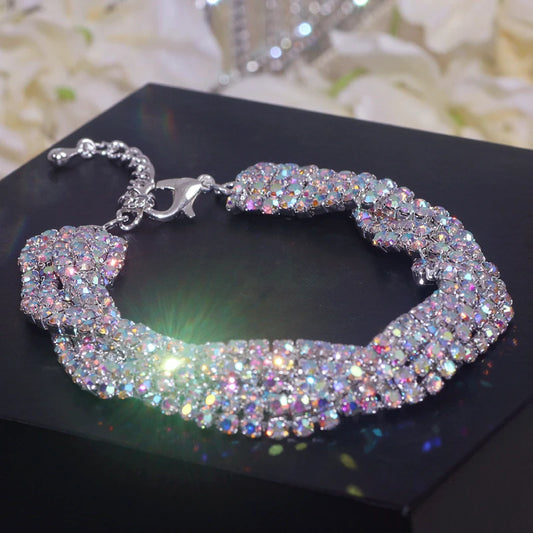 Luckacco Luxury Shining Colorful Rhinestone Bracelet for Women Adjustable Charm Silver Color Bracelet Wedding Bracelets & Bangles Jewelry