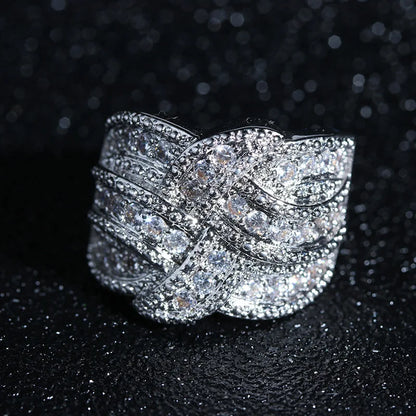 Luckacco New Fashion Multi-Layered Cross Finger Ring with Dazzling Zircon Daily Wear Statement Rings for Women Party Jewelry Gifts