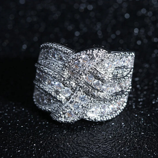 Luckacco New Fashion Multi-Layered Cross Finger Ring with Dazzling Zircon Daily Wear Statement Rings for Women Party Jewelry Gifts