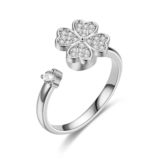 Luckacco Titanium Stainless Steel Ring For Women Rotate Rotating Anxiety Fidget Adjustable Rings Silver Color Jewelry Lovely Flower Bee