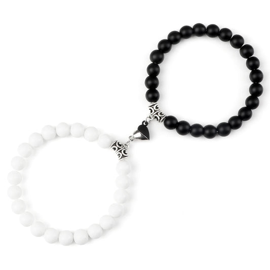Luckacco 2pcs/set Natural Stone Beaded Bracelet For Lovers Distance Heart Magnet Buckle Couple Bracelets Friendship Fashion Jewelry Gifts