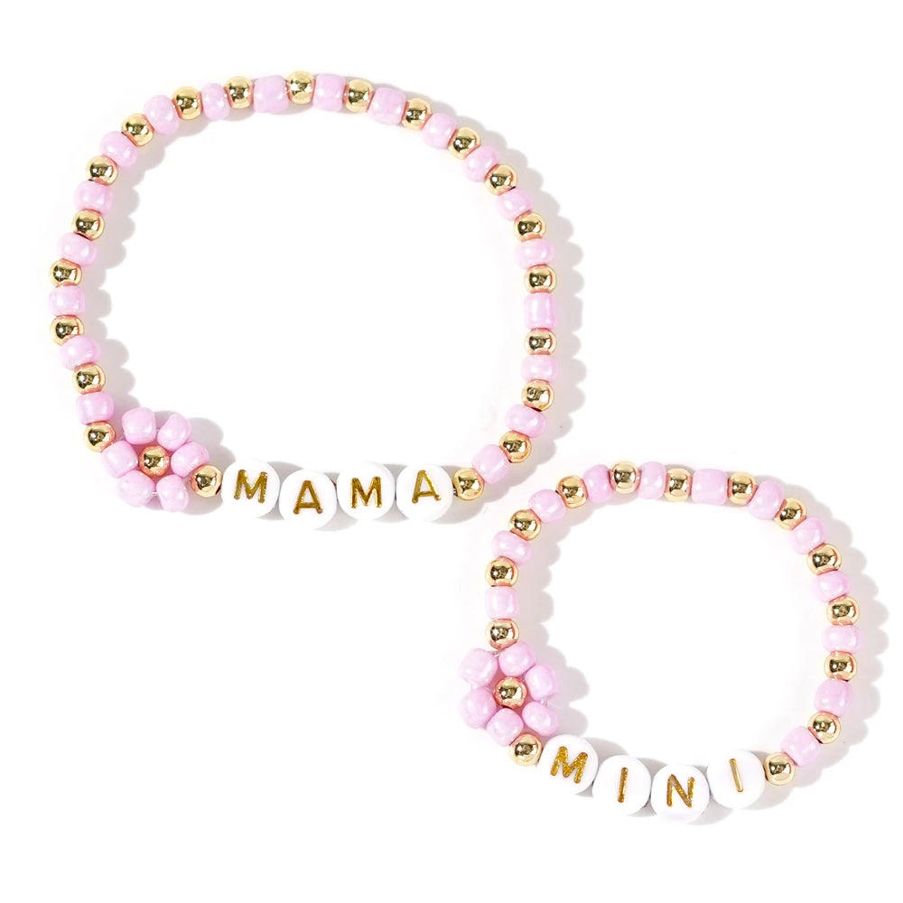 luckacco go2boho 2 pcs parenting stretch set custom mama & mini design multi beaded bracelets for women keep health to family gifts