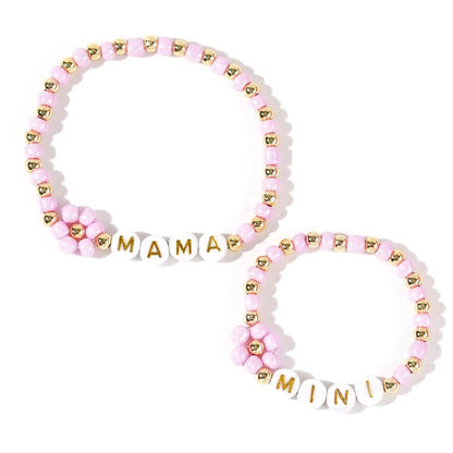 Luckacco Go2boho 2 PCS Parenting Stretch Set Custom MAMA & MINI Design Multi Beaded Bracelets for Women Keep Health to Family Gifts