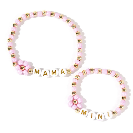 Luckacco Go2boho 2 PCS Parenting Stretch Set Custom MAMA & MINI Design Multi Beaded Bracelets for Women Keep Health to Family Gifts