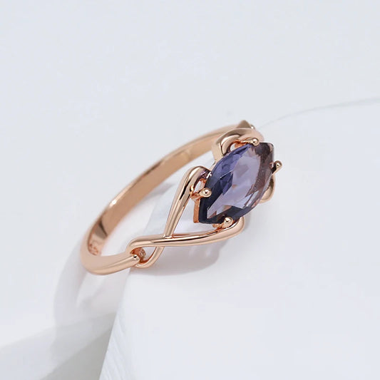 Luckacco Kinel Sparkling Rhombus Purple Natural Zircon Rings for Women Luxury Unusual 585 Rose Gold Color Party Daily Jewelry 2023 New