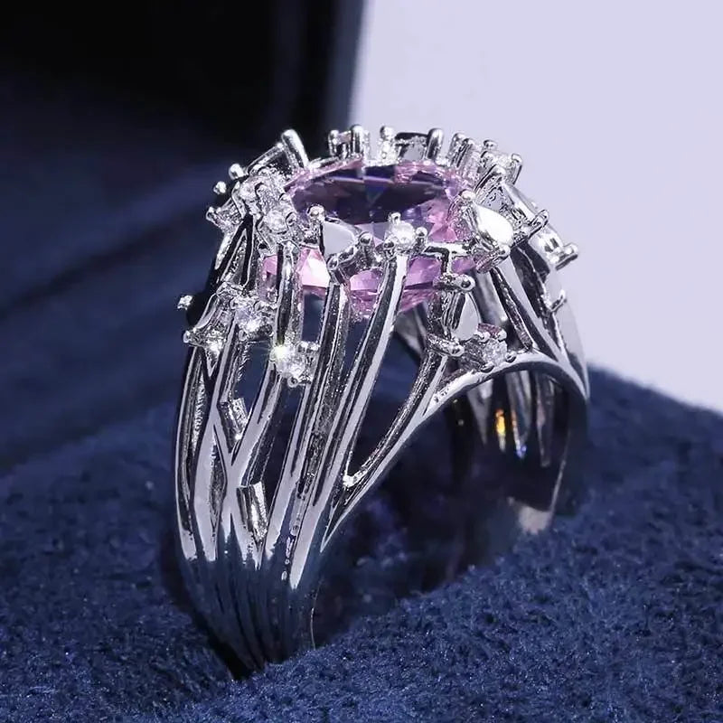 luckacco style pink sparkling zircon princess square engagement ring for ladies and girlfriends luxury proposal  gift fashion jewelry
