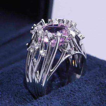 Luckacco Style Pink Sparkling Zircon Princess Square Engagement Ring for Ladies and Girlfriends Luxury Proposal  Gift Fashion Jewelry