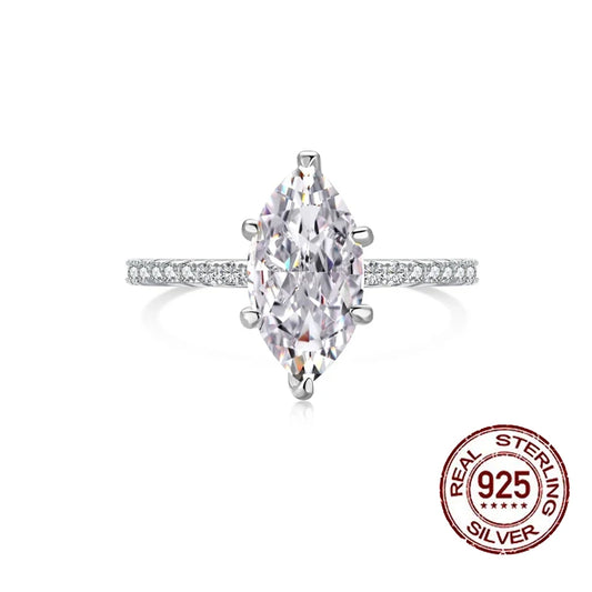 Luckacco QooLady Fashion 925 Sterling Silver Marquise Cut Cubic Zircon Dazzling Wedding Engagement Rings for Women Fine Jewelry SE012