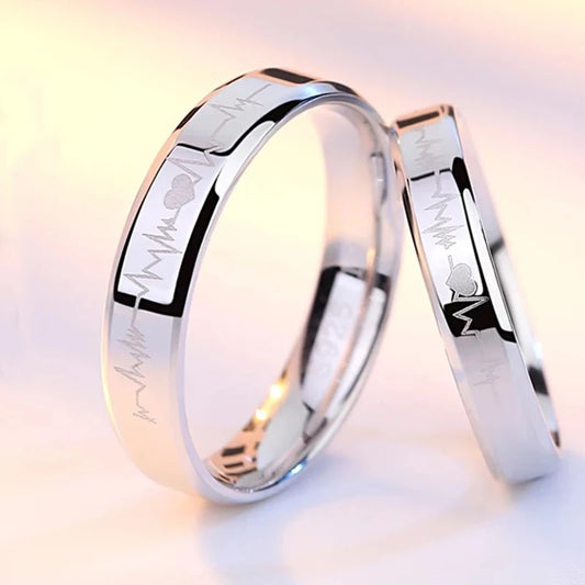 Luckacco High-quality Couple Wedding Ring for Woman Men 2Pcs Love Heart Zircon Adjustable Rings Fashion Stainless Steel Engaged Jewelry