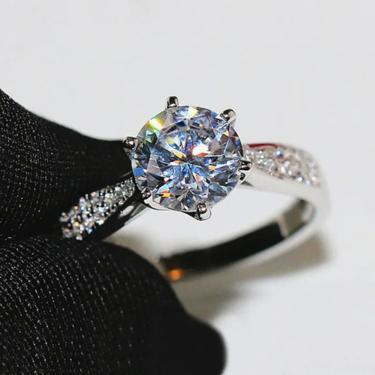 Luckacco Classic Female Rings 925 Sterling Silver 6 Claws Moissanite Rings for Women Promise Love Zircon Engagement Wedding Jewelry Gift