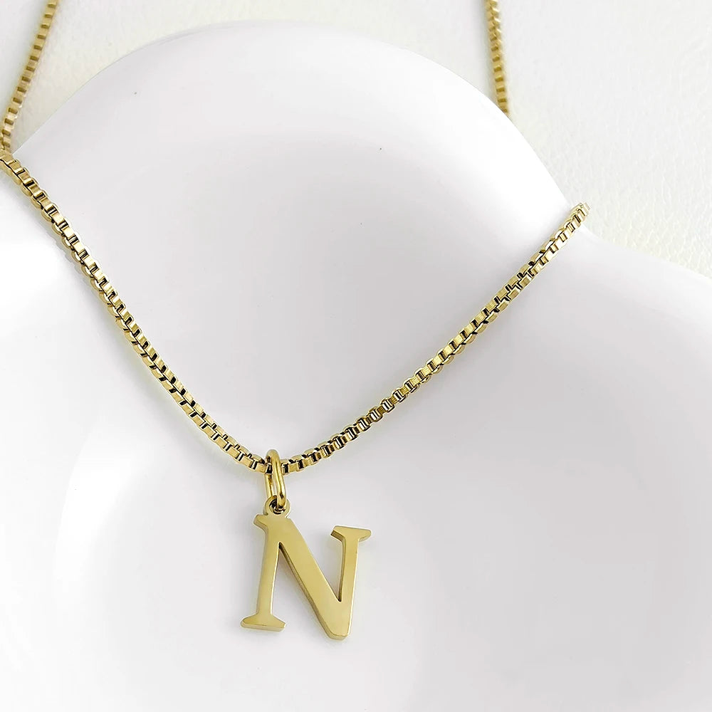 luckacco initial necklace letter pendant chamrs stainless steel necklace jewelry women's necklace box chain choker woman trend 2025 gift