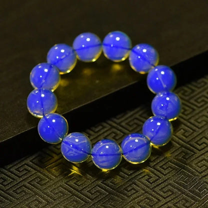 Luckacco Dominican Bracelets Water Purification Blue Amber Single Circle Hand String Amber Round Beads Buddha Bead Bracelet Femme Gift