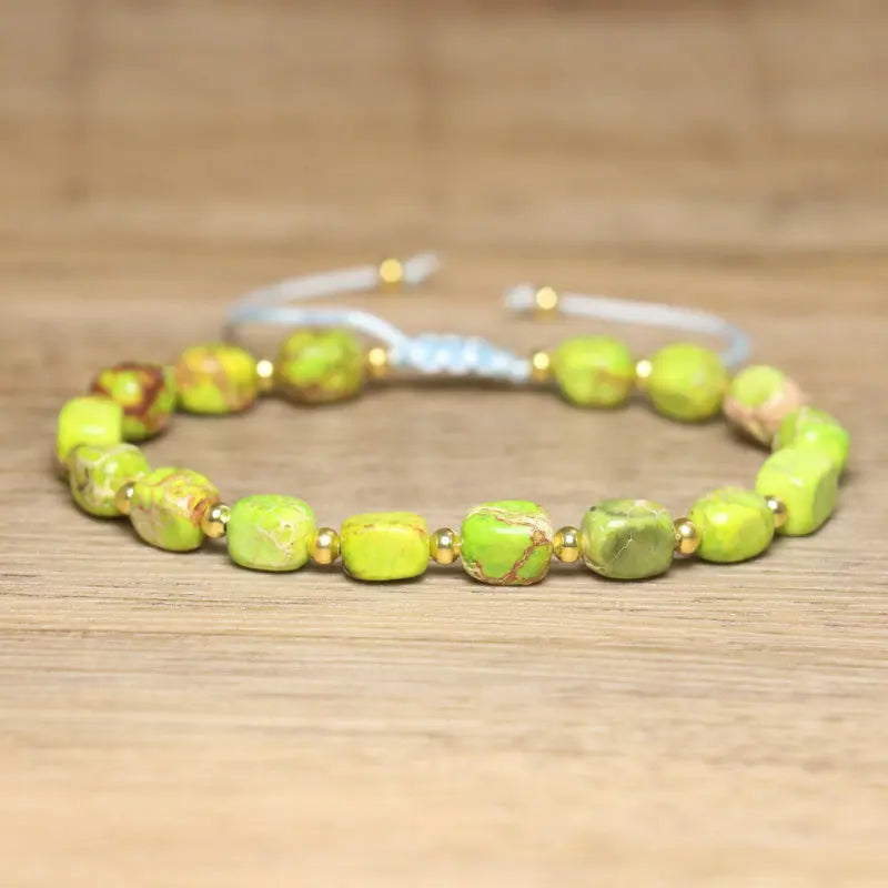 luckacco natural stone beaded bracelet, adjustable handcrafted bracelet, bohemian style, having the effect of calming the body and mind