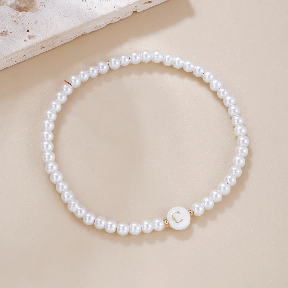 luckacco new fashion 26 letter bracelet women temperament handmade simulated pearl bead bracelet for women jewelry gift