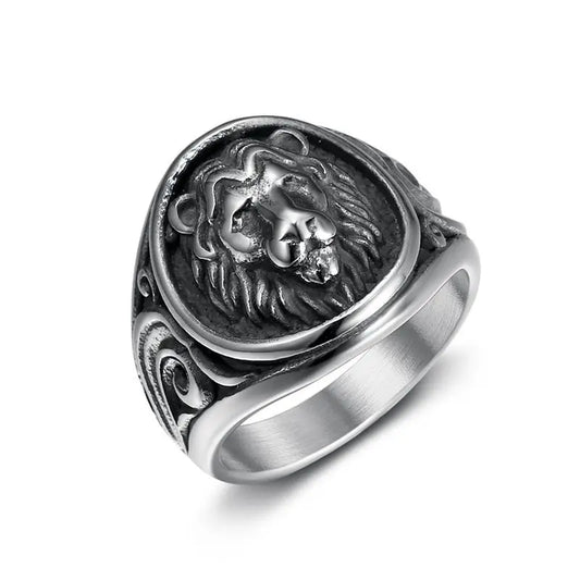 Luckacco New Retro Animal Lion Pattern Men's Ring Fashion Vintage Metal Gold silver color Lion Head Ring Accessories Party Jewelry