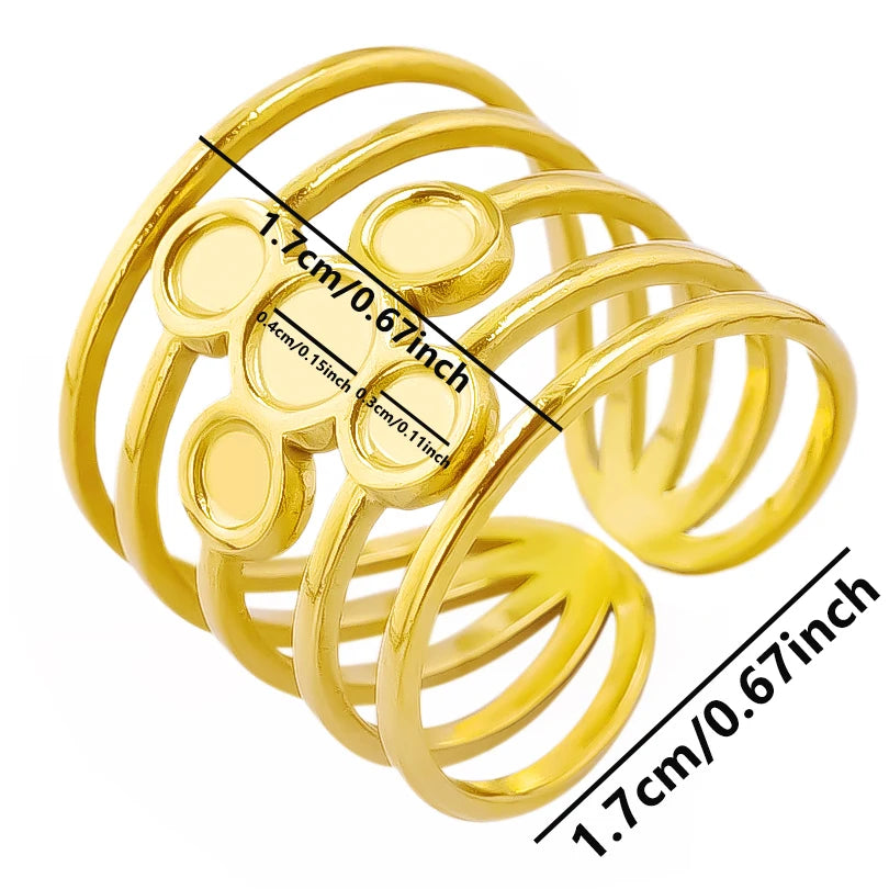 luckacco oval square leaf heart sun base open adjustable ring diy rhinestone oil drop stainless steel rings for women men jewelry bagues