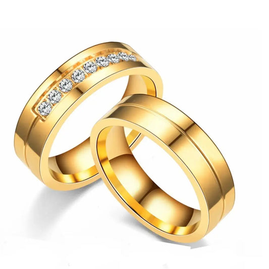Luckacco Fashion Women Men Couples AAA CZ Stainless Steel 18K Gold Plated Cubic Zirconia Wedding Band Ring 1pc