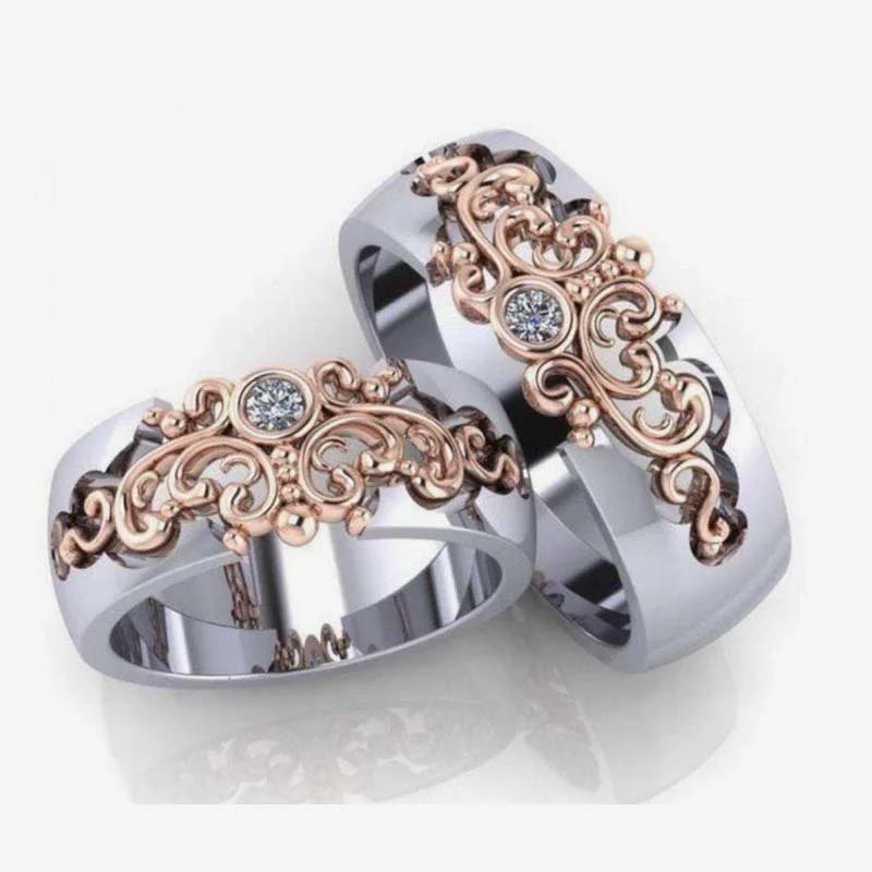 luckacco elegant gold color inlaid zircon hollow women rings fashion metal carving pattern engagement wedding rings for women jewelry